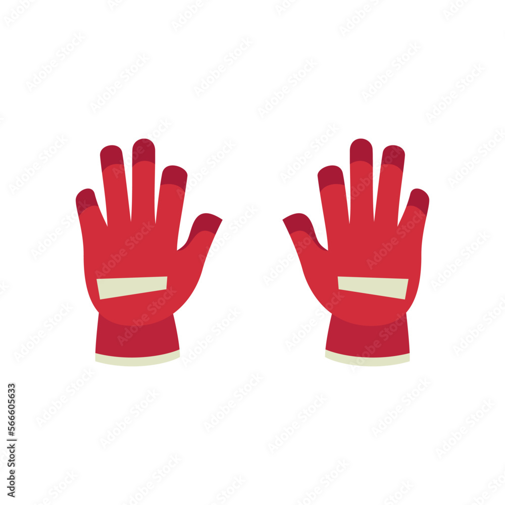 Red safety gloves for workers vector illustration. Drawing of clothes, accessory or equipment for industrial work isolated on white background. Prevention, protection, safety concept Red safety gloves for workers vector illustration. Drawing of clothes, accessory or equipment for industrial work isolated on white background. Prevention, protection, safety concept