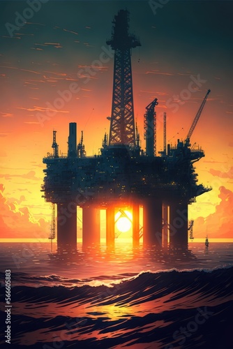 oil rig at sunset made with generative ai © alesta