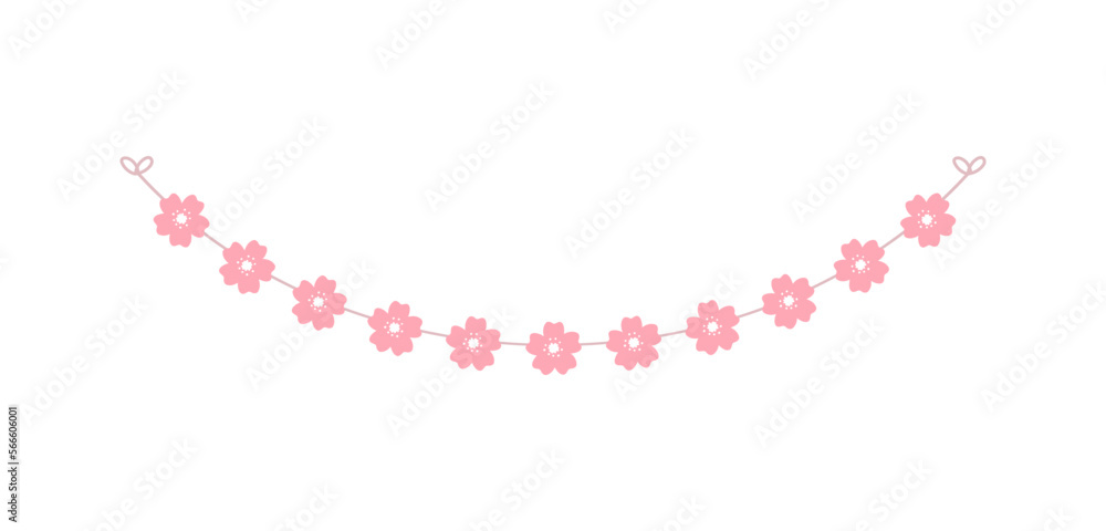 Cherry Blossom Garland, Cute Floral Bunting Spring Design Elements Cherry Blossom Garland, Cute Floral Bunting Spring Design Elements