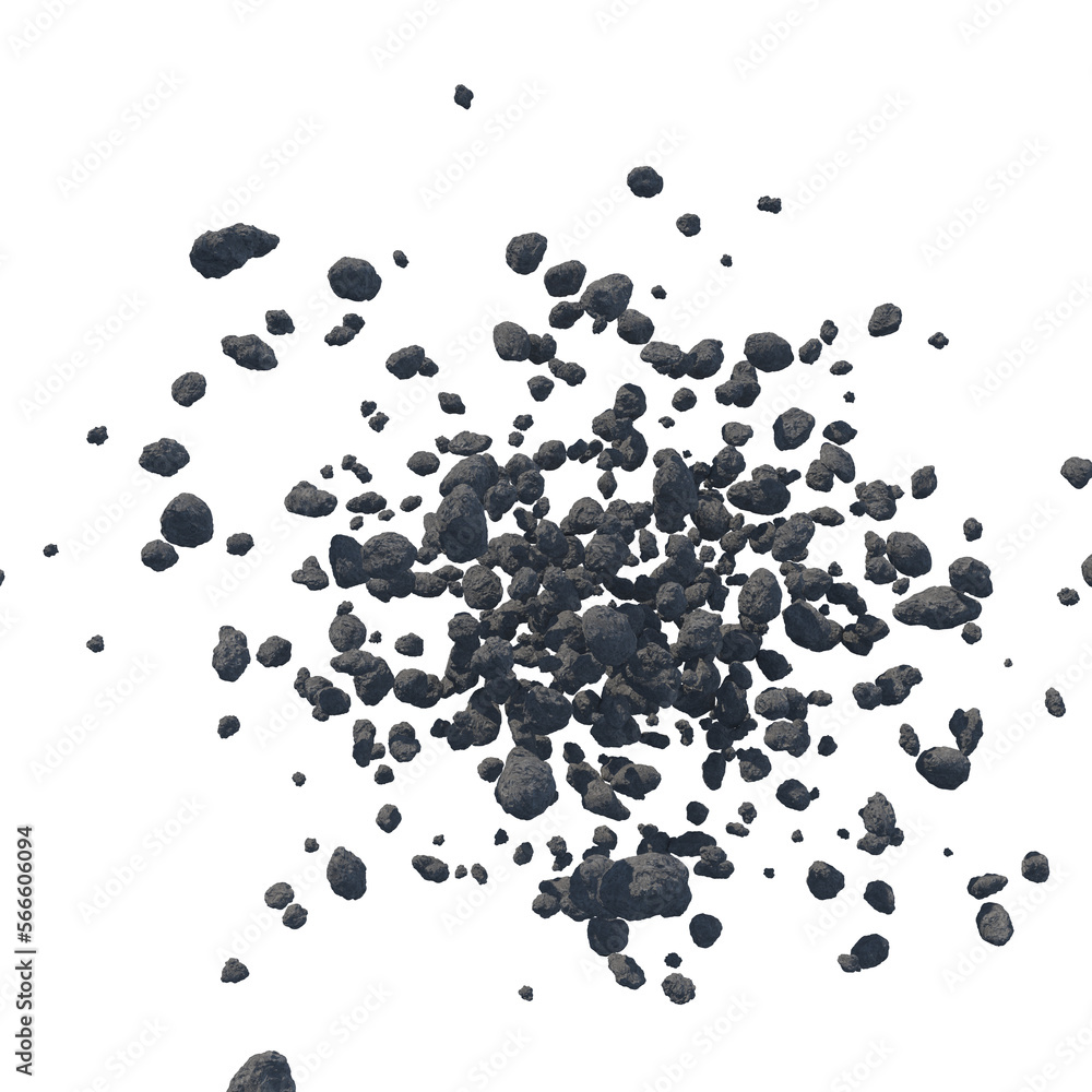 Asteroid belt isolated transparent background 3d rendering
