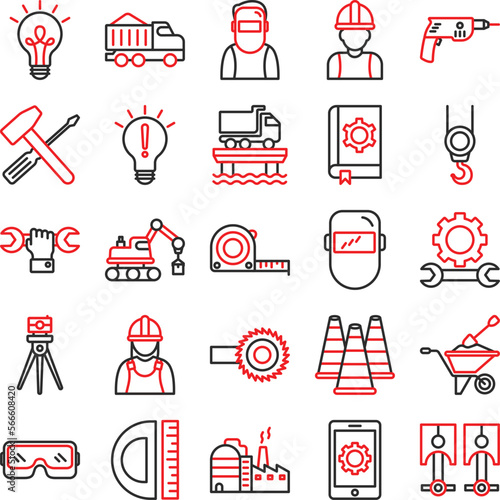 Engineering vector icons, architecture icons pack, construction vector icons, engineering icons pack, repairing icons set, icons collection of engineering, engineering line dual icons set 
