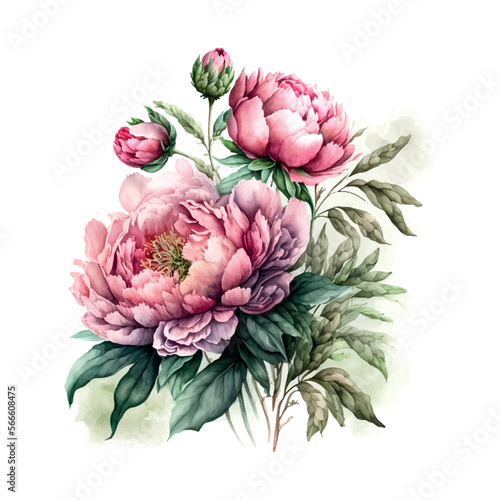 Vector stock flower illustration  Pink peony on a white background. Watercolor style