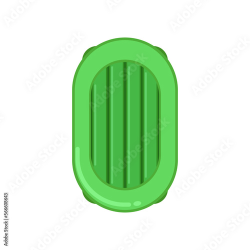 Top view of green inflatable mattress vector illustration. Equipment or object for water activities in shape of oval isolated on white background. Summer, holidays concept