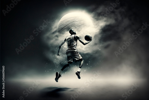 professional basketball player on court throwing the ball. generative ai content © Felippe Lopes