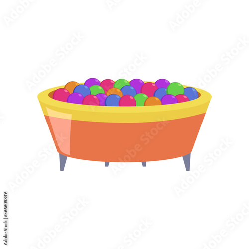 Round soft ball pool for children vector illustration. Container full of colorful balls for daycare or playroom isolated on white background. Childhood, entertainment, leisure concept