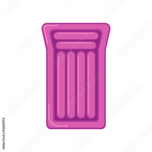 Top view of pink inflatable mattress vector illustration. Equipment or object for water activities in shape of rectangular isolated on white background. Summer, holidays concept