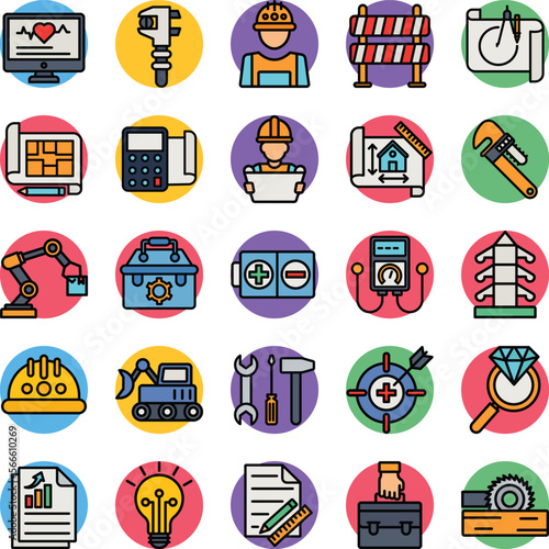 Engineering vector icons, architecture icons pack, construction vector icons, engineering icons pack, repairing icons set, icons collection of engineering, engineering fill color icons set 