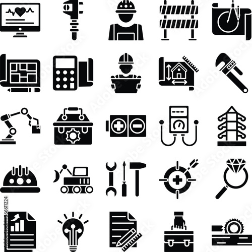 Engineering vector icons, architecture icons pack, construction vector icons, engineering icons pack, repairing icons set, icons collection of engineering, engineering glyph icons set 