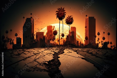 Los Angeles LA earthquake disaster Illustration generative ai photo