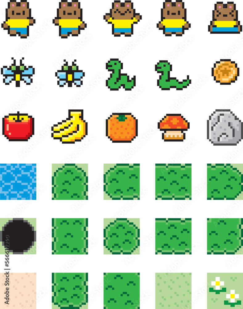 Naklejka premium レトロゲーム風ドット絵セット くま