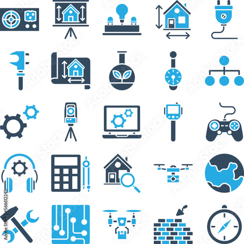 Engineering vector icons, architecture icons pack, construction vector icons, engineering icons pack, repairing icons set, icons collection of engineering, engineering glyph dual color icons set 