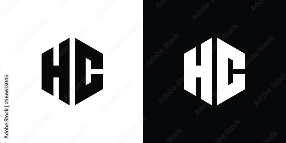 Letter H C polygon, Hexagonal minimal and professional logo design on black and white background Letter H C polygon, Hexagonal minimal and professional logo design on black and white background