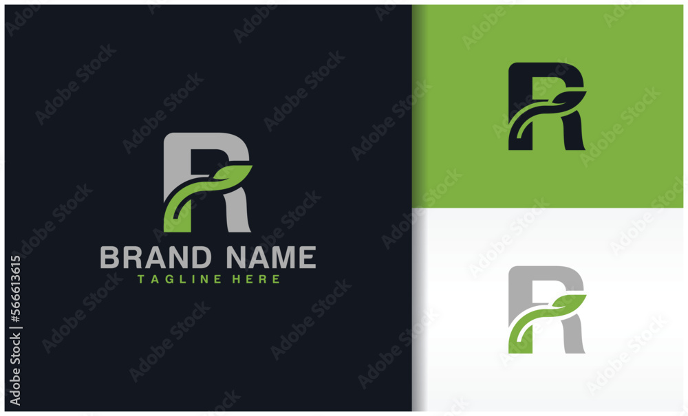 Letter R natural ecology logo with leaves Letter R natural ecology logo with leaves
