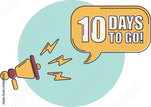 Number 10 of days left to go. Badge with, sale, landing page, banner. Icons with color shapes.