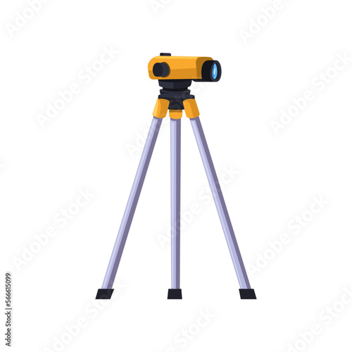Cartoon theodolite isolated on white. Construction equipment. Vector illustration of element for engineering. Building work concept
