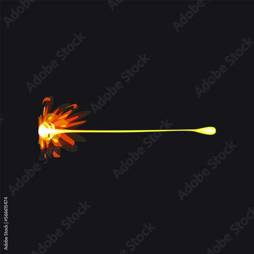 Orange and yellow energy beam illustration. Cartoon drawing of laser gun, blaster or weapon effect, lightning, alien attack. Magic, power concept for game or comic book