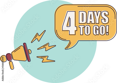 Number 4 of days left to go. Badge with, sale, landing page, banner. Icons with color shapes.