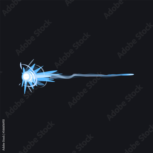Blue energy beam vector illustration. Cartoon drawing of laser gun, blaster or weapon effect, lightning, alien attack. Magic, power concept for game or comic book