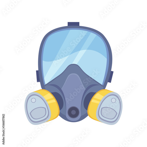 Gas mask with protective glass for workers vector illustration. Drawing of accessory or equipment for industrial work isolated on white background. Prevention, protection, safety concept