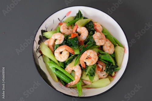 Spicy Chinese Kale Salad with Shrimp, Asian food style