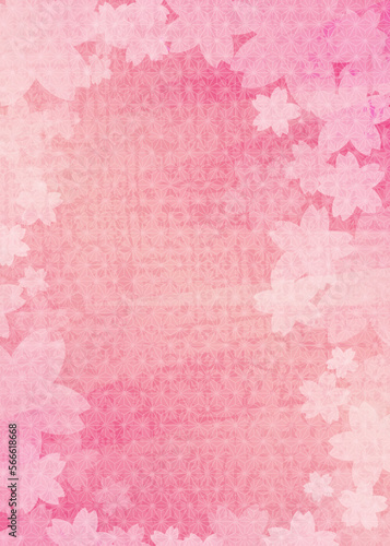 麻の葉模様 ピンクの春色背景イラスト