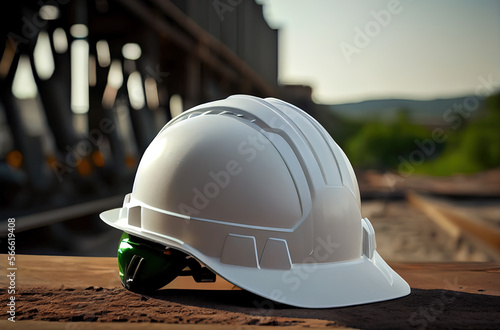 White safety helmet or hardhat, construction worker PPE. Generative AI.