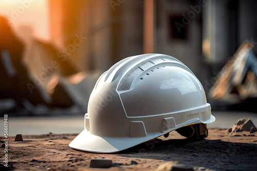 White safety helmet or hardhat, construction worker PPE. Generative AI.

 photo