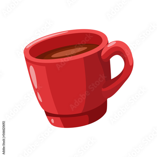 Mug or cup sticker. Vector illustration of cute fall item. Cartoon mug with coffee or tea isolated on white background. Autumn decor concept