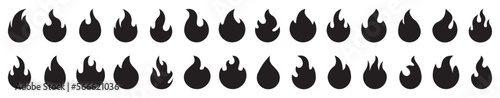 Fire icon collection. Concept flame, fire, icon. Flame icon in black. Campfire symbol. Logo design fire. Bonfire silhouette logotype. Vector illustration.