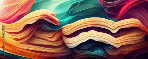 Generative AI illustration of Colorful wavy abstract layers as panorama background wallpaper