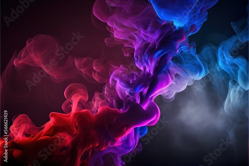 Generative AI illustration of Dramatic smoke and fog in contrasting vivid red  and purple  viva magenta colors. Vivid and intense abstract background or wallpaper.