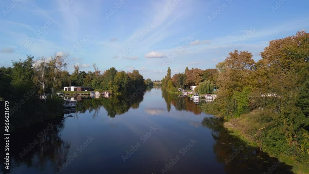 summer germany Clouds reflected in river. Breathtaking aerial view flight drone summer germany Clouds reflected in river. Breathtaking aerial view flight drone