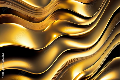 Generative AI illustration of golden wavy abstract layer background, gain and metal