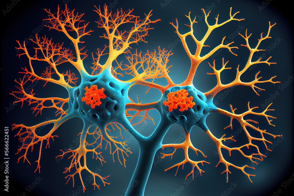 Generative AI illustration of Nerve cells with Antibodies Autoimmune disease Stock