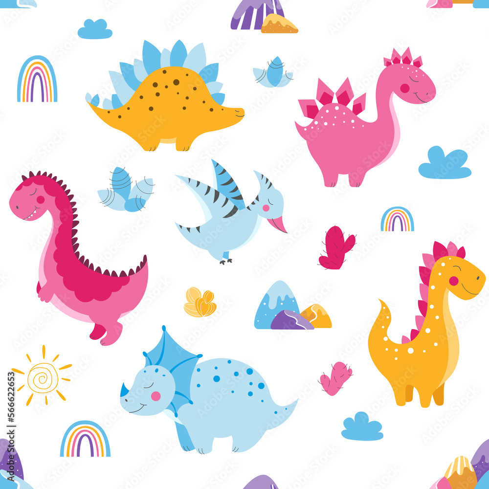 Set of cute dinosaurs, cute vector dinosaur illustrations, set of cartoon dinosaurs on white background, set of cartoon cacti, cute mountains Set of cute dinosaurs, cute vector dinosaur illustrations, set of cartoon dinosaurs on white background, set of cartoon cacti, cute mountains