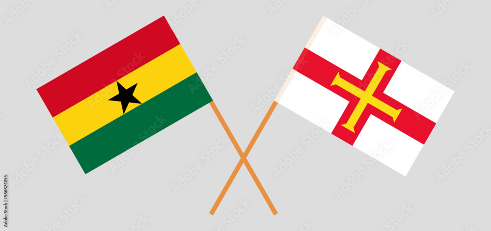 Crossed flags of Ghana and Bailiwick of Guernsey. Official colors. Correct proportion