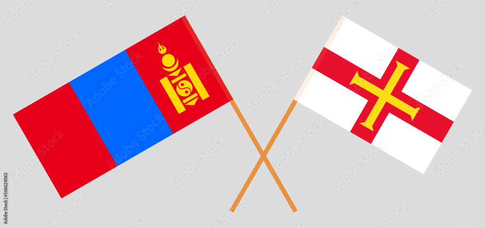 Crossed flags of Mongolia and Bailiwick of Guernsey. Official colors. Correct proportion