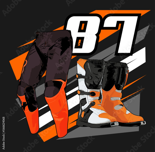 motocross shoes and pants vector art