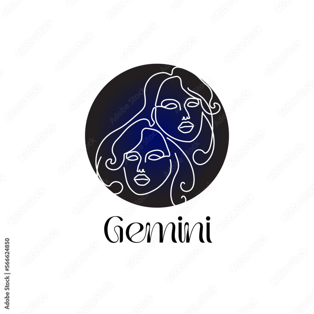 Astrological zodiac sign Gemini in line art style on dark blue Zodiak astrology symbol Astrological zodiac sign Gemini in line art style on dark blue Zodiak astrology symbol