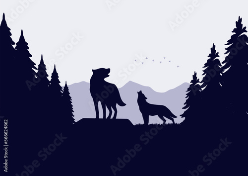 Silhouette of a wolf in the forest. Vector illustration. © Fajarhidayah11