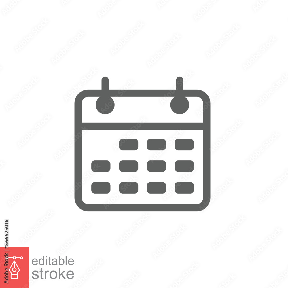 Calendar line icon. Simple outline style. Schedule, date, day, plan, symbol concept. Vector illustration isolated on white background. Editable stroke EPS 10. Calendar line icon. Simple outline style. Schedule, date, day, plan, symbol concept. Vector illustration isolated on white background. Editable stroke EPS 10.