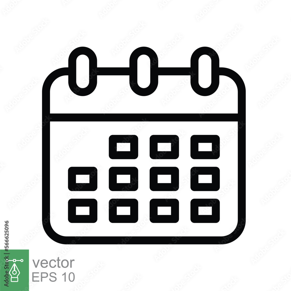 Calendar line icon. Simple outline style. Schedule, date, day, plan, symbol concept. Vector illustration isolated on white background. EPS 10. Calendar line icon. Simple outline style. Schedule, date, day, plan, symbol concept. Vector illustration isolated on white background. EPS 10.