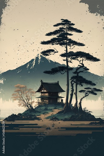 japanese traditional minimalistic landscape painting Generative AI