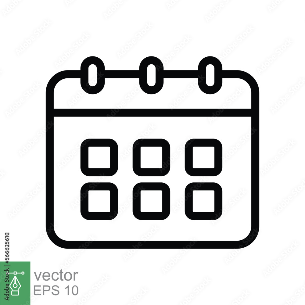 Calendar line icon. Simple outline style. Schedule, date, day, plan, symbol concept. Vector illustration isolated on white background. EPS 10. Calendar line icon. Simple outline style. Schedule, date, day, plan, symbol concept. Vector illustration isolated on white background. EPS 10.