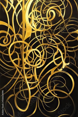 Wallpaper Design with Abstract Line Art in Luxury Black and Gold.