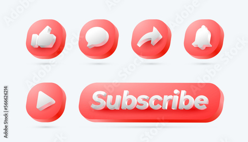 3d icon set Like, Comment, Share, notification, and Subscribe Button design
