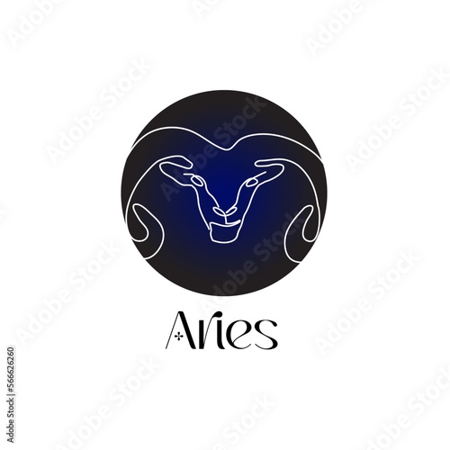 Astrological zodiac sign Aries in line art style on dark blue Zodiak astrology symbol