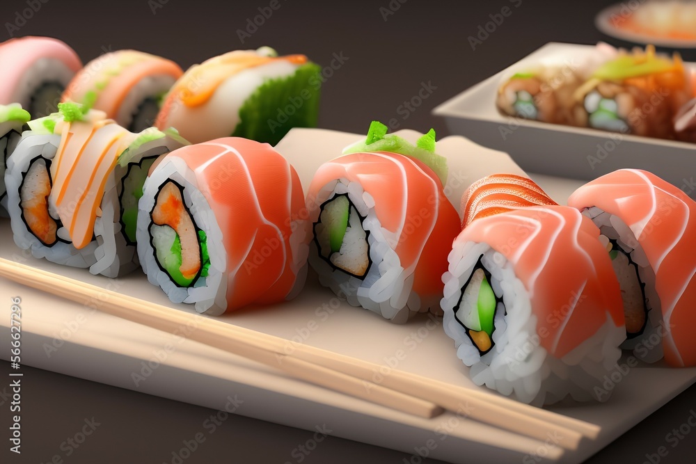 Sushi roll- gourmet fast food. Restaurant concept- asian menu - generative ai Sushi roll- gourmet fast food. Restaurant concept- asian menu - generative ai