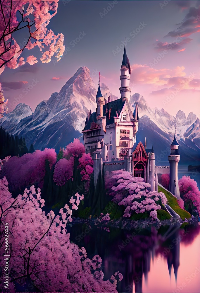 Generative AI illustration of magical land of enchanted forests, castle ...