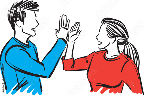 couple man and woman tapping hands high five friends friendship concept vector illustration